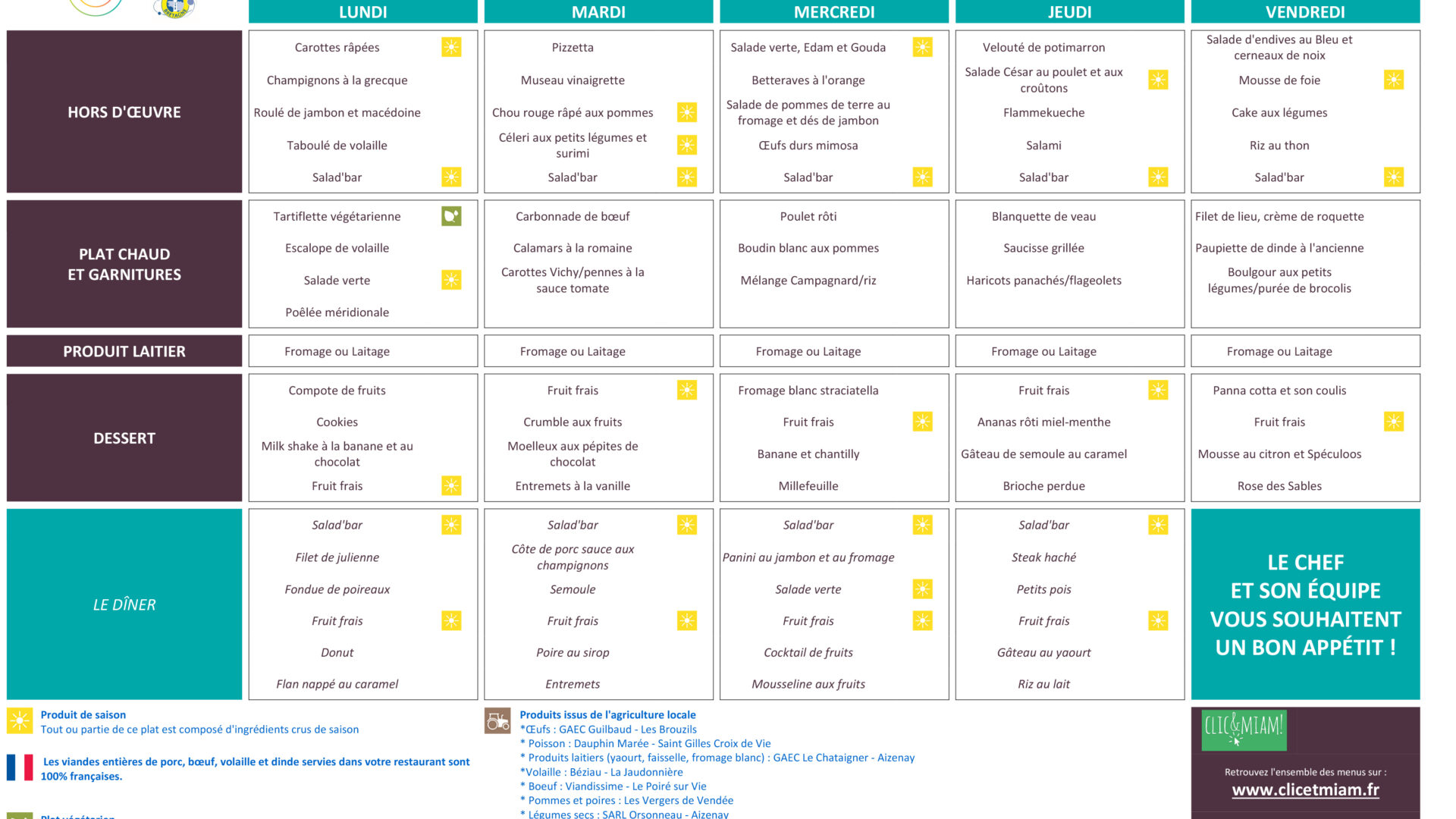 menus du 11/01 au 15/01